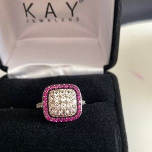 Kay Jewelers Lab Created Ruby & White Sapphire Ring Sterling Silver Includes Box